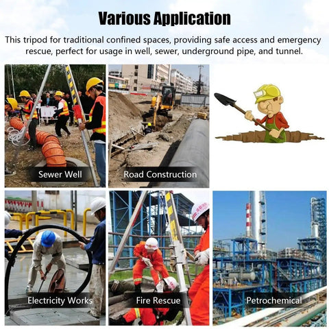 Hardcore Aluminum Confined Space Tripod Kit With Winch For Tight Squeeze Manhole Rescues Includes Fall Arrester Harness Legit Rescue Gear Built Different To Lift Crew Straight Down Sewer Tunnels No Sweat Guaranteed