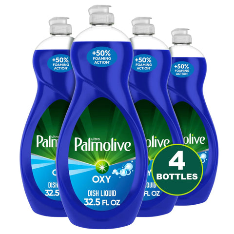 Four bottles of Heavy Duty Dish Soap With Oxy Power Degreaser For Grease And Coffee Stains, Phosphate Free Kitchen Cleaner, 32.5 Fl Oz.