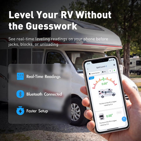 Dead Even Park Your Camper Smart Bluetooth RV Leveling System With Instant Phone App For Quick Trailer Setup Real Time Dual Angle Tracking To Get It Level In No Time Flat