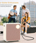 Party Ready Portable Karaoke Machine For Adults Outdoor With SOS Mode Bluetooth Guitar Amp Dual DSP Audio 9000mAh Battery Powered Speaker Backing Tracks For Backyard Parties White with trio playing music.