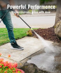 Person using Electric Pressure Washer 2800 Max PSI 2.4 GPM With Telescopic Handle to clean patio effortlessly