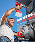 Garage Tested Heavy Hitter 1/2 Inch Cordless Impact Wrench Delivers 1500 Ft Lbs Torque using reverse auto stop feature outdoors.