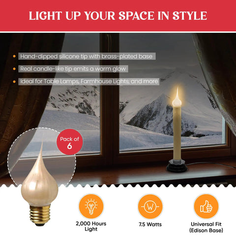 Champagne Glow Silicone Light Bulbs 7.5 Watt Medium Base Individuals Boxed Wholesale Pack Of 6, glowing warm white near window