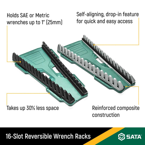 16 Slot Reversible Wrench Rack Set For SAE And Metric Tools Up To 1 Inch, 2 Pack, showing reinforced composite.