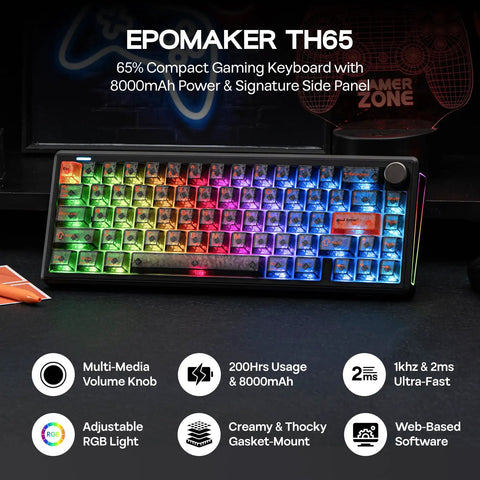 Wireless Mechanical Gaming Keyboard With Rotary Dial Knob And 8000mAh Battery Delivering Thocky Gasket Mount Typing Feel With Buttery Smooth Action For Legit Gaming Setup Vibes And Premium Desk Upgrade with RGB lights.