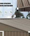 Roof detail of Outdoor Storage Shed 10 Foot By 8 Foot Waterproof Metal Tool Shed With Lockable Sliding Door and air vents.