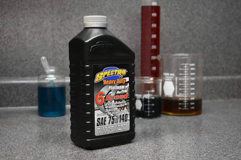Heavy Duty Platinum Full Synthetic Six Speed Transmission Lube for Harley Transmissions bottle, 1 quart size.
