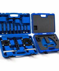 5 Ton Hydraulic Bearing Puller And Hub Removal Tool Kit 2 In 1 Gear Pulley Extractor Set in a blue carrying case with tools.