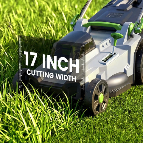 Powerful Cordless Lawn Mower With 17 Inch Deck Walk Behind Electric 4.0 Ah Battery Powered showing 17-inch cutting width