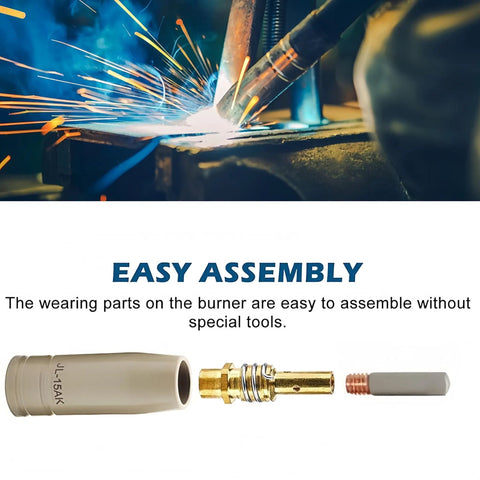 MIG Welding Nozzle Tips.030 Inch 0.8mm With Non Stick Ceramic Coating Pro Grade Replacement Kit showing assembly parts