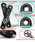 Beefy Aluminum Mountain Bike Crank Arm Set With Square And Diamond Hollow Interface diagram showing 152mm and 170mm options.