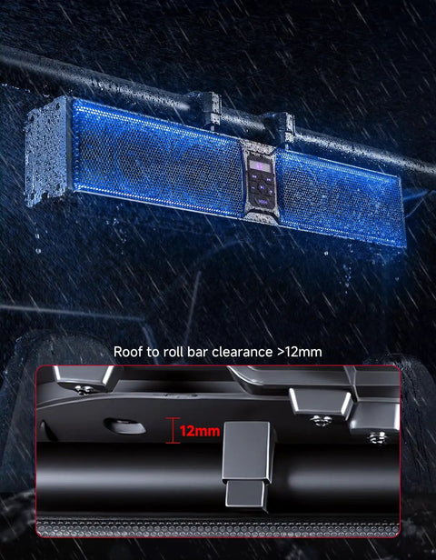 Six Speaker Metal UTV Sound Bar, 25 Inch IP65 Waterproof ATV and Golf Cart Speaker With RGB Lights in rain, roll bar mounting