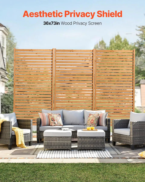 Wooden Privacy Screen For Outdoors 36 Inch Wide 73 Inch Tall Freestanding Panel With Stand Outdoor Divider on patio