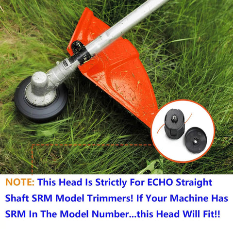 Speed-Feed 400 Trimmer Head Replacement for SRM Series installed on straight-shaft trimmer with orange guard