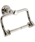 Wall mounted Toilet Paper Holder With Glass Shelf In Polished Chrome, Solid Brass Construction, front view.