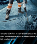 Worker using 16 Inch SDS Max Chisel Set Built For Real World Concrete Demolition And Tile Breakout Flat Chisel 1 Inch Width Point Chisel