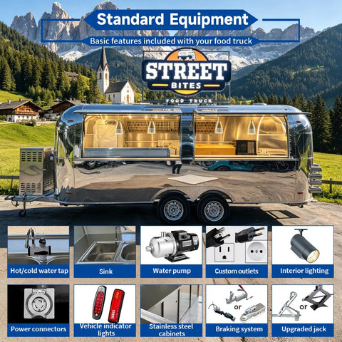 13Ft Stainless Steel Food Trailer Fully Equipped Turnkey Mobile Kitchen built for hustlers with standard equipment features.