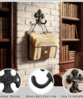 Built Like A Tank 8 Pack Double Wall Hooks Heavy Duty Wrought Iron Cast Iron Vintage Hangers on wall holding files.