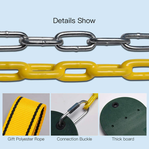Detail of Two Pack Heavy Duty Swing Seats With 660 Lb Capacity Anti Rust Chains 68.9 Inch Plastic Coated 23.6 Inch Tree Straps