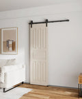 Hella Smooth Five Foot Sliding Barn Door Hardware Kit With Rock Solid Heavy Duty Track Rails And Easy Peasy Roller Wheels For Single Door Up To Thirty Inches Wide Zero Fuss Installation in a living space.