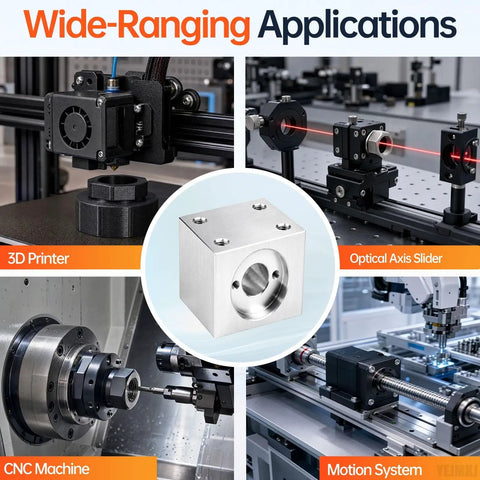 Real Deal T8 Lead Screw Nut Housing Bracket Mount Holder Block Smart Pick for CNC Routers and 3D Printers shown in applications with machines.