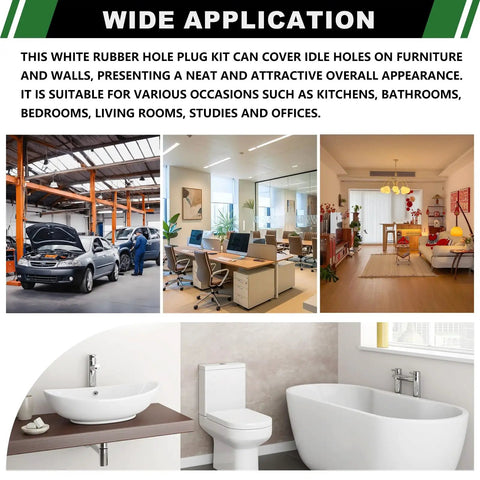 Japtend 75Pc Assortment Kit Features Eight Different Sizes Of White Silicone Rubber Plugs For Round Hole Gaps And Pipes In Kitchens, Bathrooms, Furniture Projects And Home Repairs To Seal Openings Fast. white silicone hole plug kit for furniture, office, and bathroom use