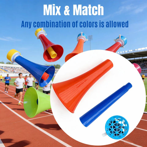 Assorted colorful Six Pack Stadium Horns Vuvuzelas Extendable Eleven Inch Plastic Noise Makers For Game Day Tailgates Deep Roar