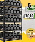 Two Pack Heavy Duty Garage Shelves Adjustable And Wobble Free Storage Racks For Garage Organization Durable Steel Shelving Units That Fit Tight Corners And Open Floor Space, 5-tier rack with 402 lb per layer