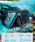 All In One Dry Snorkel Set With Panoramic Wide View Mask, Anti Fog Scuba Diving Gear For Adults And Kids, Leakproof Dry Top Snorkel