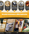 Junreox 6-pack drill and tap set with 1/4 in hex shank; HSS titanium taps SAE 6-32 to 1/4-20; material icons: PVC, wood, soft metal, aluminum, copper.