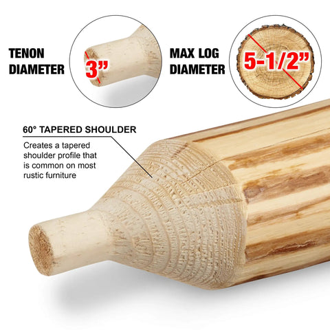 3-inch tenon with 60° tapered shoulder from Pro Grade Tenon Cutter Kit for Log Furniture with 1 to 3 Inch Cutters and Forstner Bits