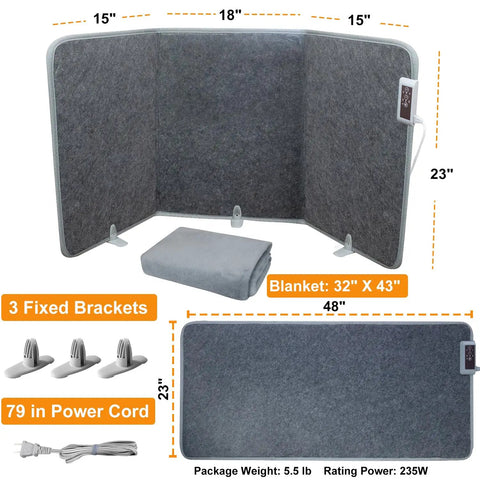 Foldable Leg Warmer With Soft Blanket Under Desk Heater 235W Personal Space Heater dimensions and components overview