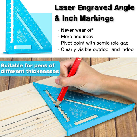 Rafter Square And Combination Square Tool Set Pro Grade Built For Pros And DIYers with a person using red pencil on blue rafter square