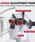 Side view of a clear adjustment mechanism on Auto Darkening Welding Helmet With 180 Degree Panoramic View And Side View True Color.