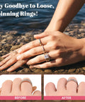 Invisible Ring Size Adjusters For Loose Rings, 12 Pack Clear Ring Guards on fingers by the water, before and after use