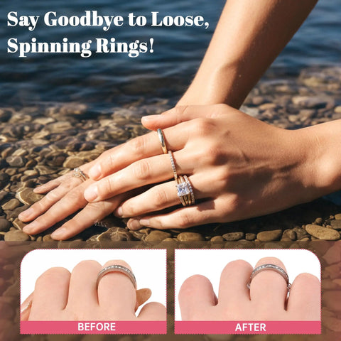 Invisible Ring Size Adjusters For Loose Rings, 12 Pack Clear Ring Guards on fingers by the water, before and after use