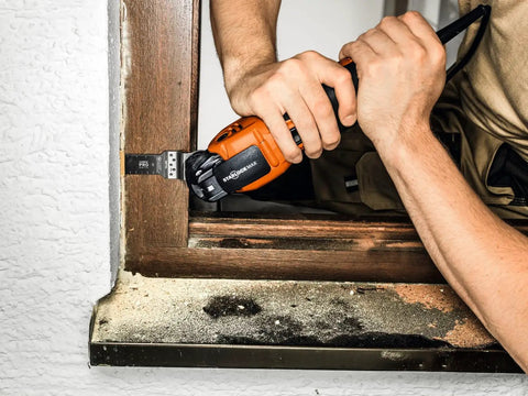 Using Starlock Plus E Cut Carbide Pro Saw Blade TiN Coated For Tough Metals to cut window frame