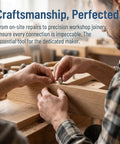 Hands using 16 Piece Woodworking Dowel Center Pins Kit With Iron Dowel Center Markers And Center Drilling Tool on wood.