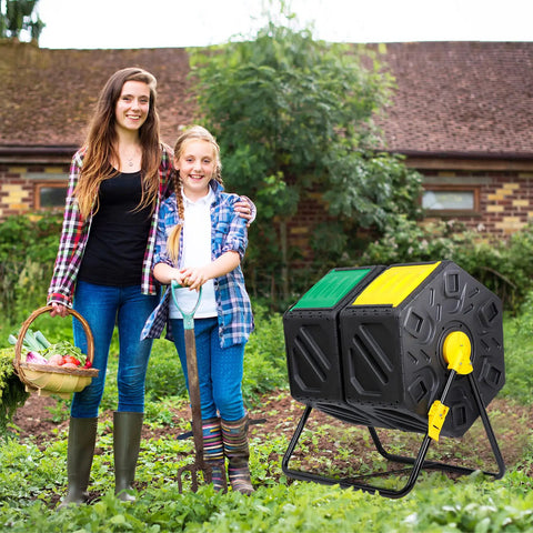 Rotating Compost Tumbler Bin With Dual Chamber And Sliding Doors All Season Heavy Duty Outdoor Garden Yard Compost Bin