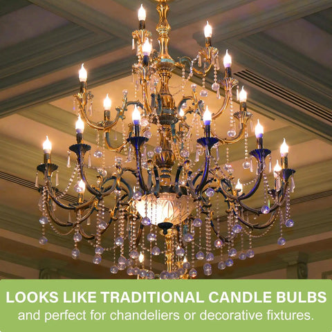 Elegant chandelier with dimmable candelabra LED light bulbs 40W equivalent E12 CA10 flame tip 2700K warm white 300LM