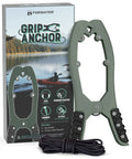 Canoe Kayak Anchor Grip With Teeth Clamps And 15ft Paracord, Patented Design For Securing Boats, Rubber Grips, Coated Steel, Matte Green