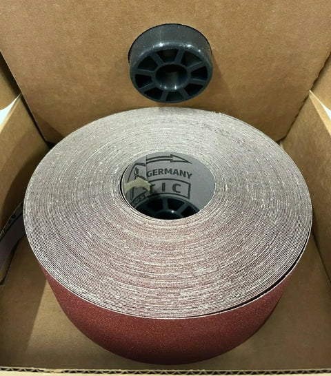 Unboxed roll of 80 Grit Ready To Cut Drum Sandpaper 3 Inch Wide Aluminum Oxide Cloth Backed for woodworking with sander component