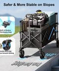 Heavy Duty Folding Wagon Cart With Brakes 39 Inch All Terrain Wheels Adjustable 150L To 300L Storage Capacity Up To 450 Lb Load For Camping Beach Garden And Shopping Hauls Groceries