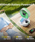 20000mAh Portable Fan With Battery on wooden table beside person relaxing in hammock outdoors