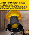 Foam filter for 1 to 5 gallon wet dry vacuum inserted into vacuum unit, compatible with Stanley models SL18123P-SL18133P.