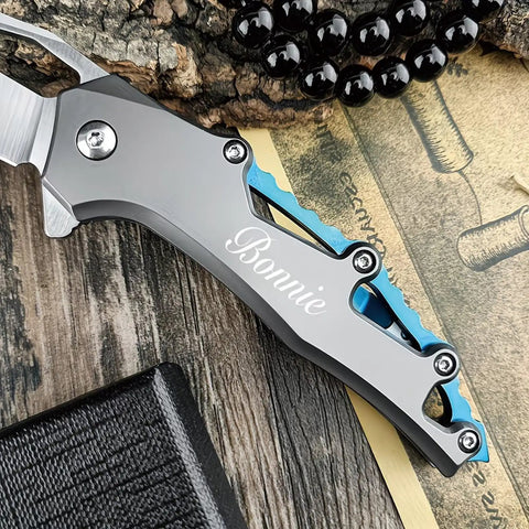Folding Pocket Knife With D2 Steel Blade And Lightweight T6 Aluminum Alloy Handle on wood surface
