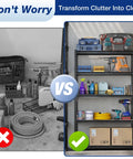 Before and after using Straight Up Heavy Duty Storage Shelves Rock Solid 5 Tier Black Metal Rack 2180 Lb Capacity Adjustable Garage And Workshop Organizer Steel Frame Unit For All Gear.