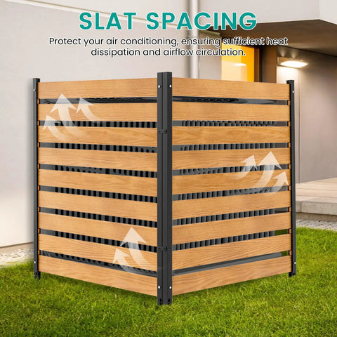 Privacy Screen Fence Outdoor Two Panels 48 Inch Wide 48 Inch High Wood Enclosure For Air Conditioner, no dig installation