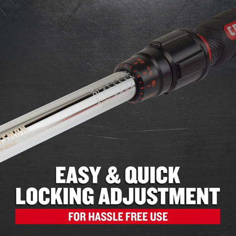 Torque Wrench With Three Eighths Inch Drive, Pro-Grade Portable Case, Bi-Material Grip, Quick Lock Adjustment, Inch And Metric Torque Scale