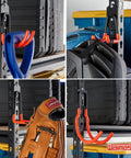 Grid view of 12 Pack Adjustable Heavy Duty Wall Mount Garage Hooks Organizer Kit For Steel Shelving And Garden Tool Storage in use